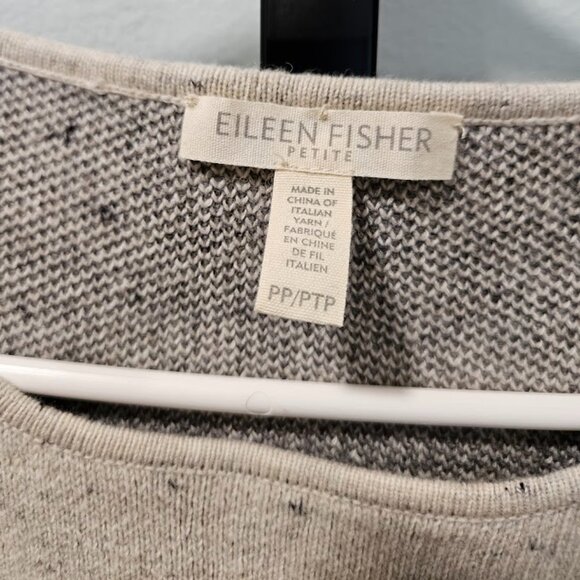 Eileen Fisher Wool Organic Cotton 3/4 Sleeves Peppered Windowpane Sweater PP - Picture 3 of 13